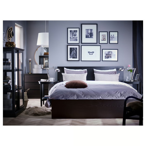 MALM Bed frame with mattress, black-brown/Valevåg extra firm, 160x200 cm