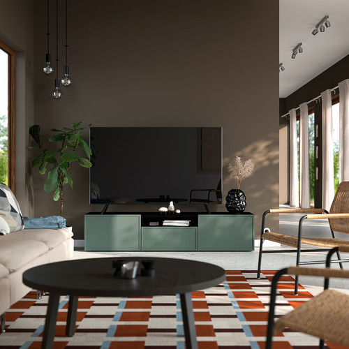 BESTÅ TV bench, black-brown/Krukmakare dark grey-green, 180x42x39 cm