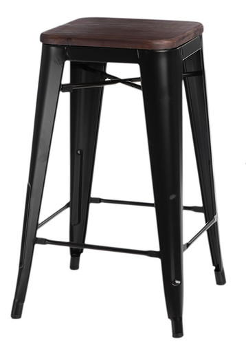 Bar Stool Paris Wood 65cm, black, pine/walnut