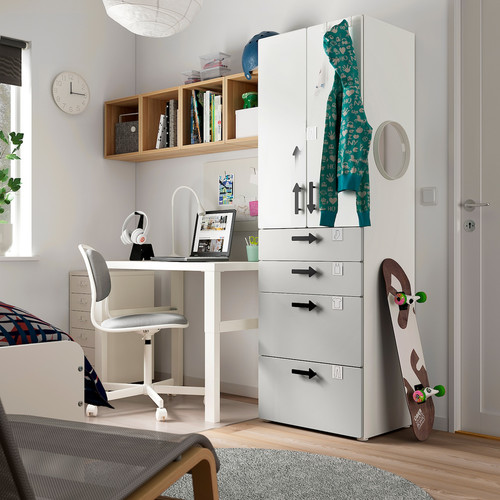 SMÅSTAD / PLATSA Wardrobe, white grey/with 4 drawers, 60x42x181 cm