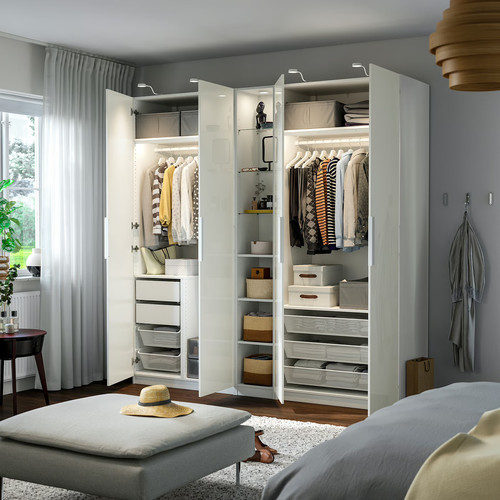 PAX / FARDAL Wardrobe combination, white high-gloss/white white, 235x60x236 cm