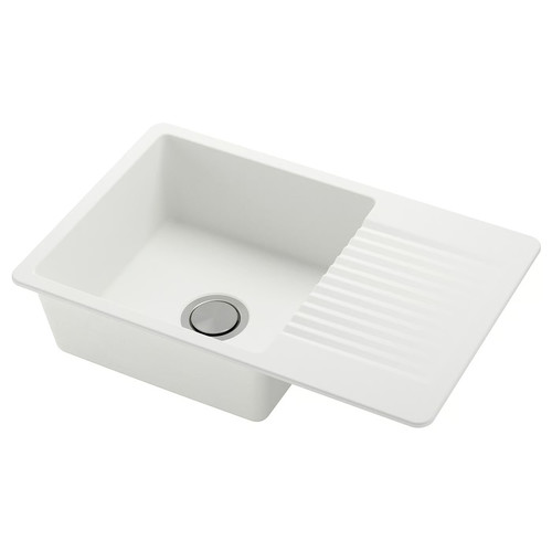 KILSVIKEN Inset sink, 1 bowl with drainboard, white quartz composite, 72x46 cm