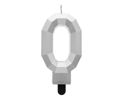Birthday Candle 0 Diamond 7.6cm, silver