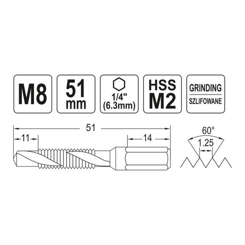 Yato Drill Tap M8 Hex
