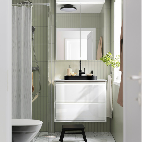 BACKSJÖN Semi-recessed wash-basin w watr trp, black, 50x43 cm