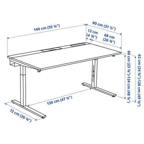 MITTZON Desk, black stained ash veneer/black, 140x80 cm