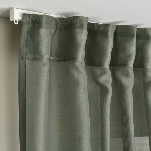 STENFRÖ Sheer curtains, 1 pair, green/with heading tape, 145x300 cm