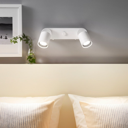 NYMÅNE Wall lamp double, wired-in, white