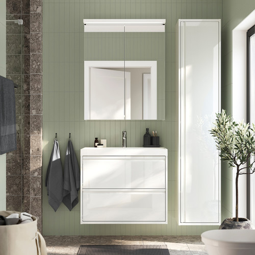 ÄNGSJÖN High cabinet with door, high-gloss white, 40x35x195 cm