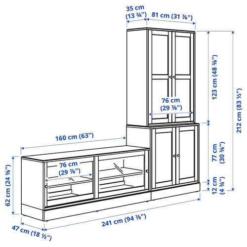 HAVSTA TV storage combination/glass doors, white, 241x47x212 cm
