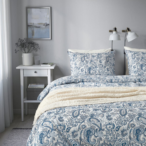 RODGERSIA Duvet cover and 2 pillowcases, blue/white, 200x200/50x60 cm