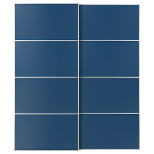MEHAMN Pair of sliding doors, aluminium/double sided blue, 200x236 cm