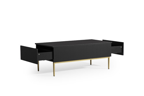 Coffee Table with 2 Drawers Nicole, matt black/gold legs