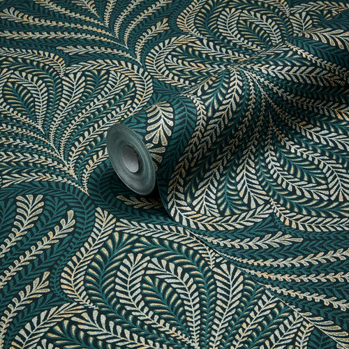 GoodHome Vinyl Wallpaper on Fleece Danbu, dark turquoise