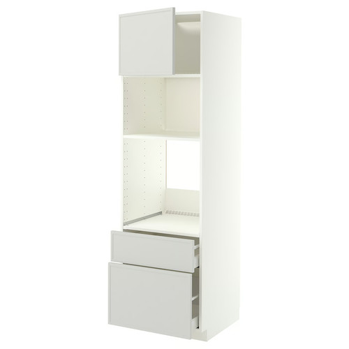 METOD/MAXIMERA High cab f oven/micro w dr/2 drwrs, white/Aspudden light grey, 60x60x200 cm