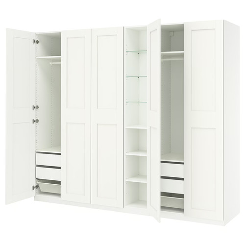 PAX / GRIMO Wardrobe combination, white white/white, 285x60x236 cm