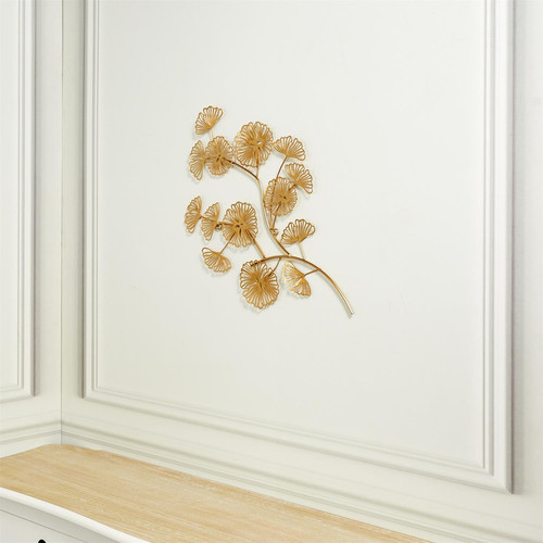 Metal Wall Decoration Ginkgo, openwork, gold