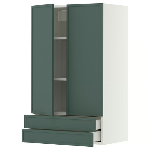 METOD/MAXIMERA Wall cabinet w 2 doors/2 drawers, white/Aspudden dark grey-green, 60x100 cm