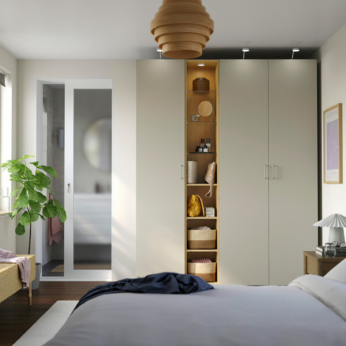 PAX / FORSAND Wardrobe combination, grey-beige grey-beige/oak effect, 185x60x236 cm