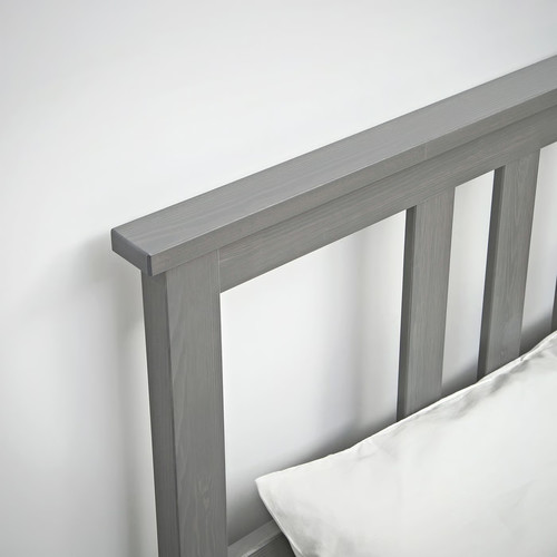 HEMNES Bed frame with mattress, grey stained/Valevåg hard, 140x200 cm