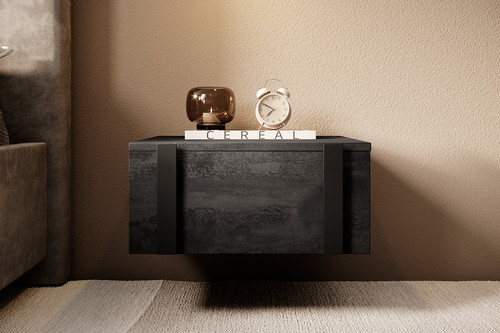 Wall-Mounted Bedside Table Verica Set of 2, charcoal/black handles