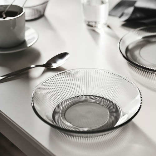 HAVSGÄDDA Deep plate, stripe pattern/grey, 19 cm