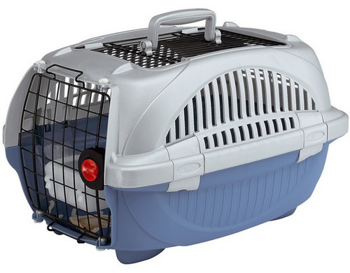 Ferplast Atlas Deluxe 20 Open Pet Carrier for Cats and Small Dogs, blue/silver