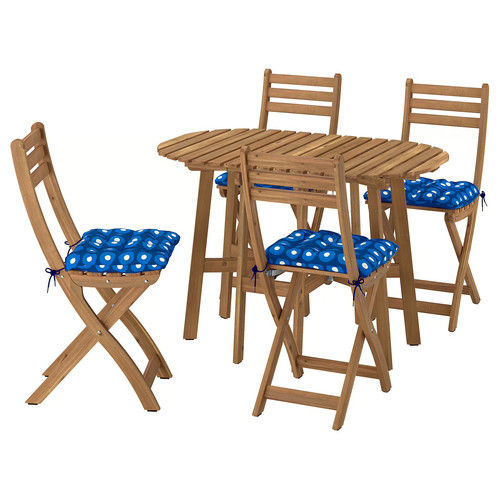 ASKHOLMEN Gateleg table+4 chairs, outdoor, foldable dark brown/Klösan dark blue