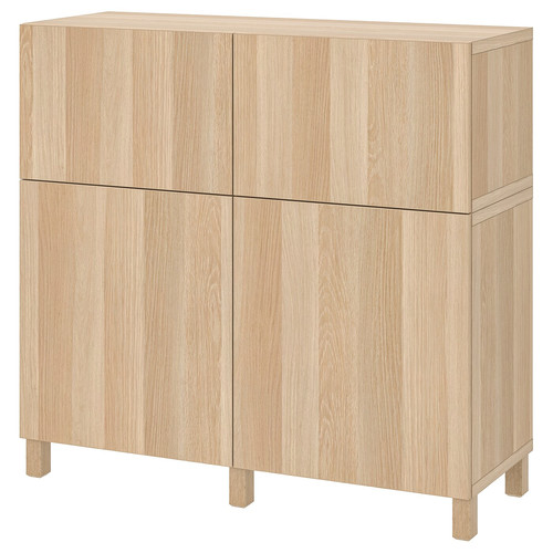 BESTÅ Storage combination w doors/drawers, white stained oak effect/Lappviken/Stubbarp, 120x42x112 cm