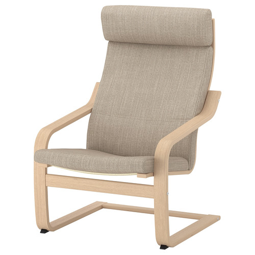 POÄNG Armchair, white stained oak veneer, Hillared beige