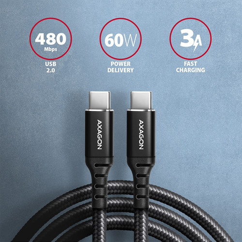 AXAGON USB Cable BUCM-CM15AB cable PD 60 W USB-C USB-C, 1.5m