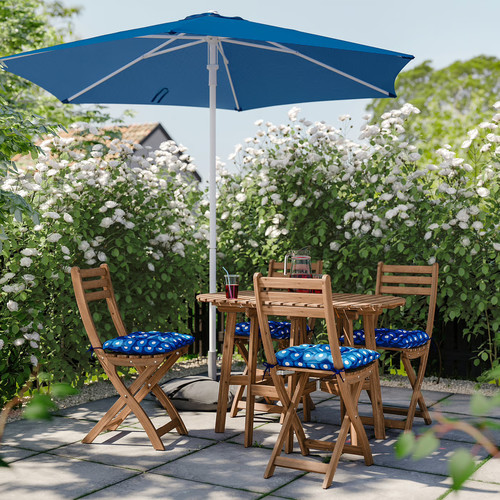 ASKHOLMEN Gateleg table+4 chairs, outdoor, foldable dark brown/Klösan dark blue