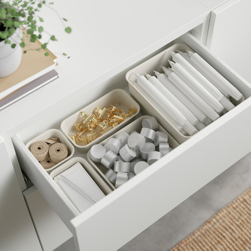 BESTÅ Storage combination with drawers, white/Selsviken high-gloss/beige, 180x42x65 cm