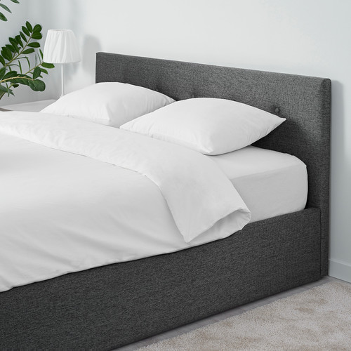 BJORBEKK Bed with storage, grey, 140x200 cm