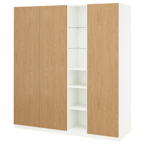 PAX / STORKLINTA Wardrobe combination, white oak effect/white, 185x60x201 cm