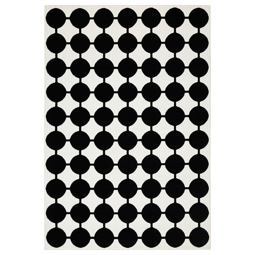 VÄNDPLATS Rug, low pile, white/black dotted, 133x195 cm