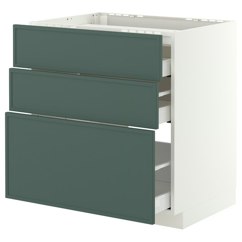 METOD/MAXIMERA Base cab f hob/3 fronts/3 drawers, white/Aspudden dark grey-green, 80x60 cm