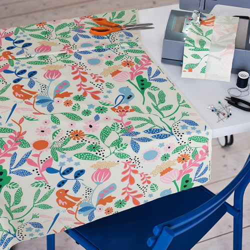 KUNGSLJUSMAL Pre-cut fabric, multicolour/bird floral pattern, 150x300 cm