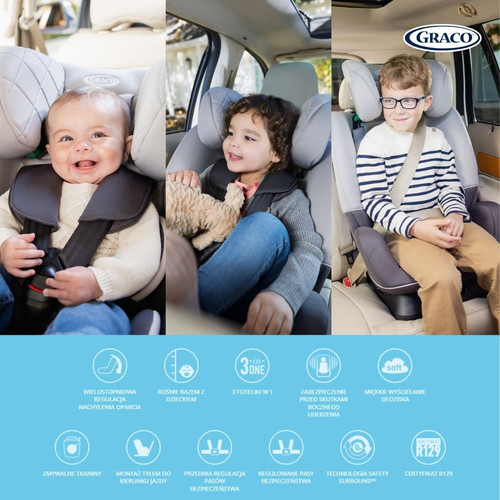 Graco 2in1 Convertible Car Seat SlimFit R129 Iron 40-145cm / 0-12y