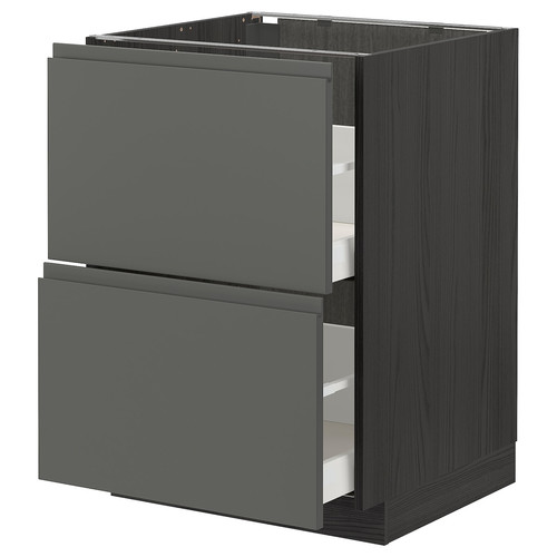 METOD / MAXIMERA Base cb 2 fronts/2 high drawers, black/Voxtorp dark grey, 60x60 cm