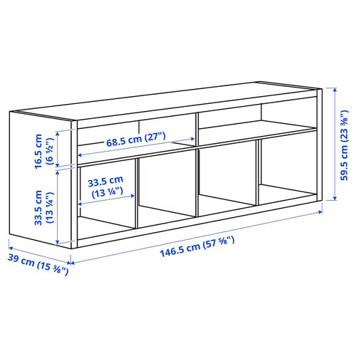KALLAX Tv bench with underframe, white stained oak effect, 147x39x78 cm