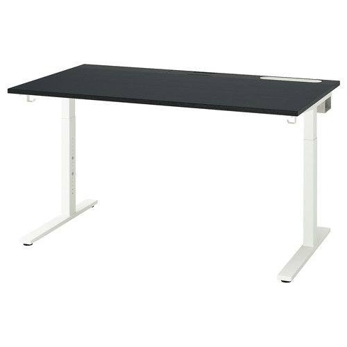 MITTZON Desk, black stained ash veneer/black white, 140x80 cm