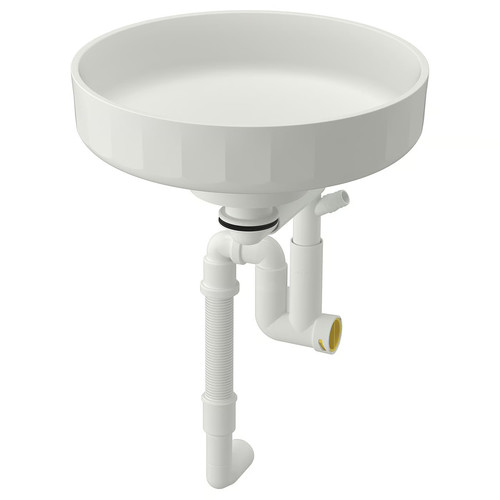LERSJÖN Countertop wash-basin w water trap, white, 38x14 cm