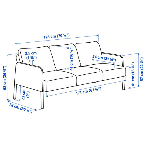 GLOSTAD 3-seat sofa, Knisa dark grey