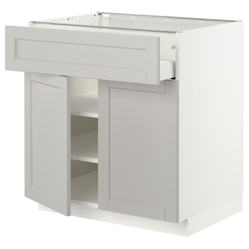 METOD / MAXIMERA Base cabinet with drawer/2 doors, white/Lerhyttan light grey, 80x60 cm