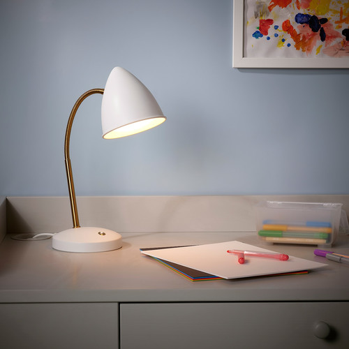 ISNÅLEN LED work lamp, white/brass-colour