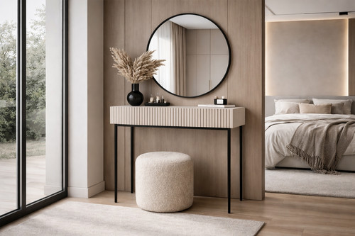 Dressing Table Nicole 100, cashmere/black legs, with Mirror 60, black