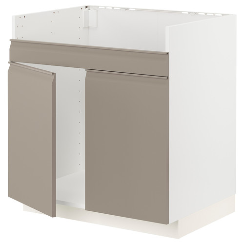 METOD Base cab f HAVSEN double bowl sink, white/Upplöv matt dark beige, 80x60 cm