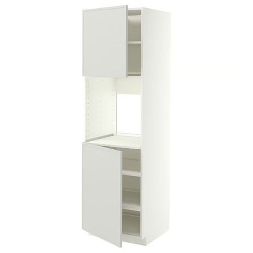 METOD High cab f oven w 2 doors/shelves, white/Aspudden light grey, 60x60x200 cm
