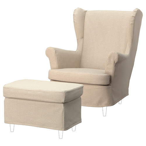 STRANDMON Slipcover for armchair/footstool, Naggen beige